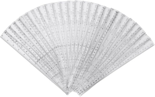 28 Pack Plastic Ruler 12 Inch Transparent Rulers - Metric Bulk for Kids School Office Classroom, Clear-DeskLoop Office