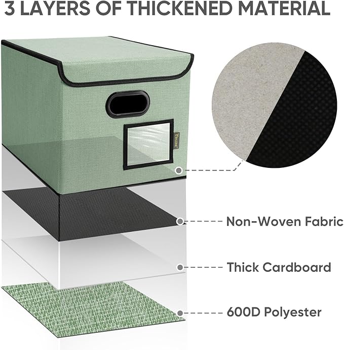 BALEINE File Organizer Box with Lid, Collapsible File Folder Organizer with Plastic Slide, Hanging File Folder Box for Office Document Storage (1 Pack, Green)-DeskLoop Office