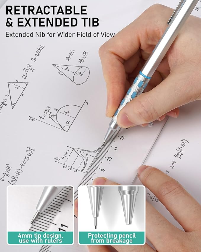 Nicpro Blocky Gear Metal Mechanical Pencil Set with Leather Case, 40PCS Art Drafting Pencil 0.5, 0.7, 0.9 & 2mm Lead Pencil with 352PCS (HB 2H 4H 2B 4B 6B Color) Lead Refills for Sketching Drawing-DeskLoop Office