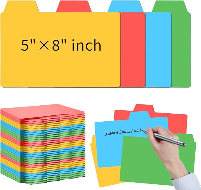 96 Pcs 5x8 Index Cards Dividers With Blank Tabs - Color Note Cards for Studying, Working, Office, School, Business, Home-DeskLoop Office