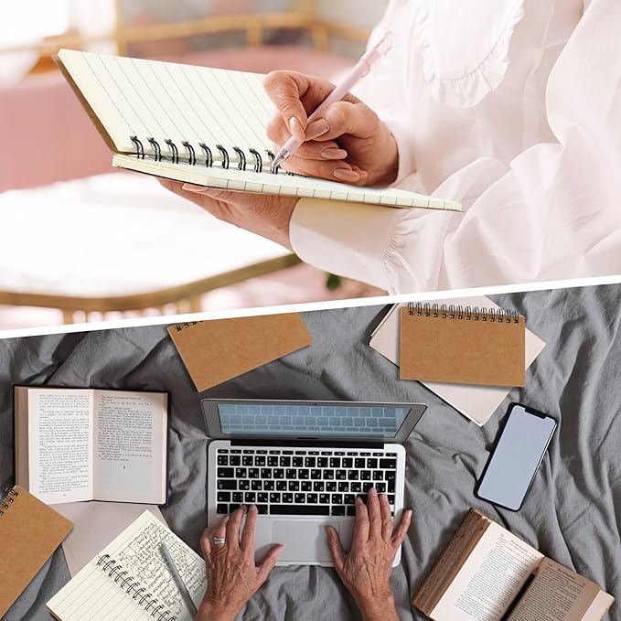 100 Pcs Spiral Memo Pads 5 x 3'' Small Pocket Spiral Journal Notepad Ruled Notebook Sketchbook Kraft Cover Notebooks, 120 Pages for Note Taking Business Office School Supplies (Kraft Color)-DeskLoop Office