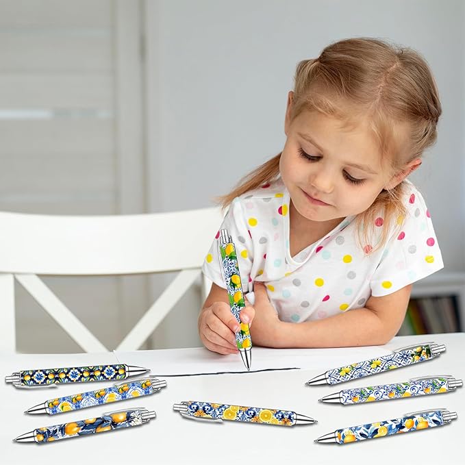 Capri Lemon Pens Set – Mediterranean-Inspired Ballpoint Pens for Girls, Students, and Stationery Lovers – Smooth Writing Pens for School, Journaling, or Gifts – Bright and Elegant Design, 8 Pack-DeskLoop Office
