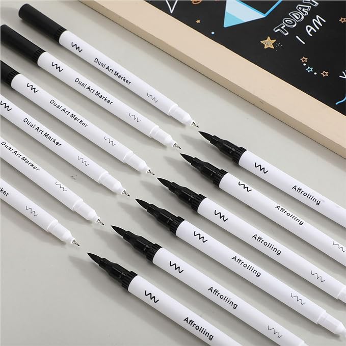 50 Pcs Black Drawing Pens Bulk Dual Brush Fineliners Pens Felt Tip Markers for Art Drawing Sketching-DeskLoop Office