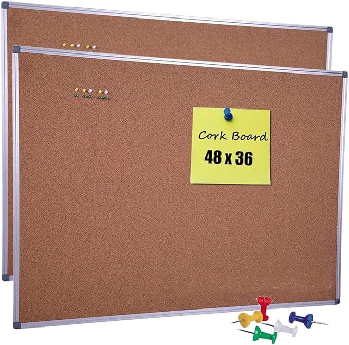 Cork Board, 2 Pack 48" x 36" Bulletin Notice Board Message Memo Pin Board, Silver Aluminum Frame-DeskLoop Office