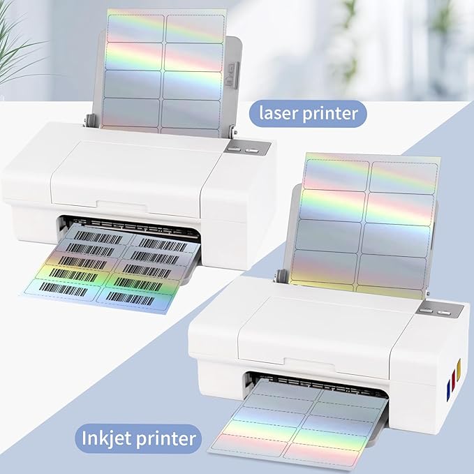 STARLIBOO Shipping Labels Stickers, 2"×4" Printable Holographic Mailing Labels for Laser/Inkjet Printing- Matte, Permanent Adhesive Sticker (Holographic Silver)-DeskLoop Office