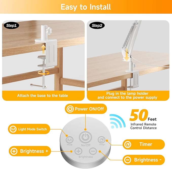 SKYLEO Led Desk Lamp for Home Office - 2400LM Ultra Bright Desk Light -Eye Caring Desk Lamp with Clamp - Adjustable Office Lamp with Remote Control- Easy Installation - 24W White-DeskLoop Office