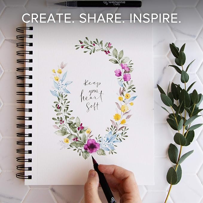 GenCrafts Watercolor Brush Pens Set of 50 Premium Colors - Real Brush Tips - No Mess Storage Case - Washable Nontoxic Markers - Portable Painting-DeskLoop Office