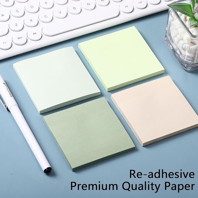 Thenshop 36 Pads Sticky Notes 3''x3'', Self Stick Notes Pads Office Supplies, 50 Sheets/pad Colored Aesthetic Sticky Accessories Home, Office, Notebook(Green)-DeskLoop Office