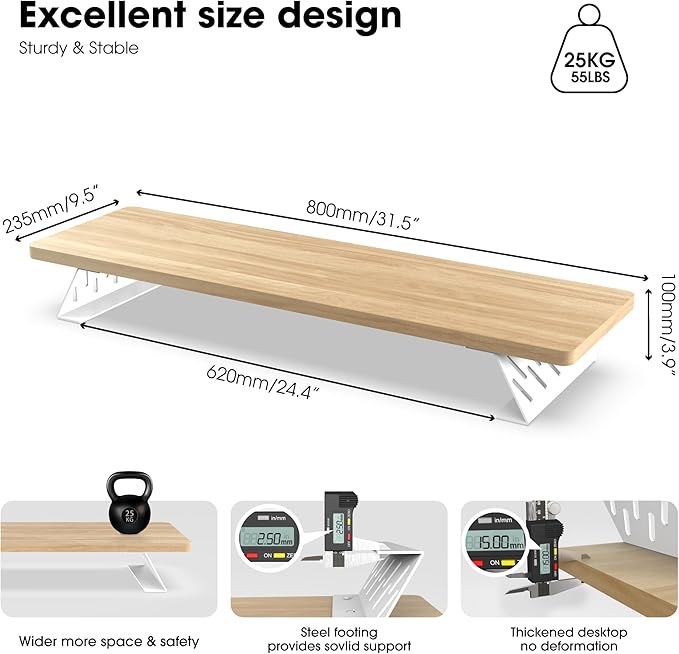 Fenge Monitor Stand Riser, Desk Top Shelf for 2 Monitors, Computer Stands for Desk, Wood & Steel Desktop Riser for Laptop, PC, Printer-DeskLoop Office