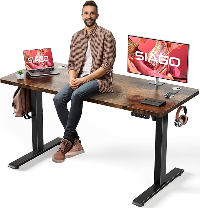 SIAGO Electric Standing Desk Adjustable - 55 x 24 Inch Sit Stand up Desk with Cable Management - 3 Memory Preset Adjustable Height Table-DeskLoop Office
