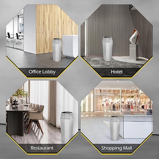 Dyna-Living Commercial Heavy-Duty Trash Cans Outdoor Garbage Can with Lid Large Trash Cans with Inside Cabinet for Patio, Silver Stainless Steel Garbage Can Commercial Indoor Trash Bin for Lobby-DeskLoop Office