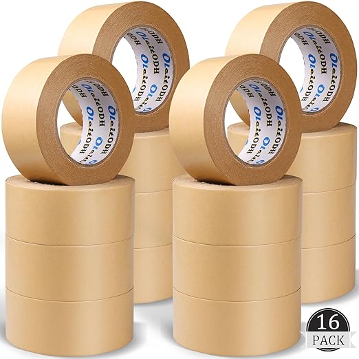 16 Pack Brown Paper Packing Tape, Kraft Paper Tape Bulk 2" x 55 Yardx 7 mil Gummed Tape for Marking, Sealing Box, Masking, Shipping, Strong Adhesive Easy-to-Tear Waterproof Tape-DeskLoop Office
