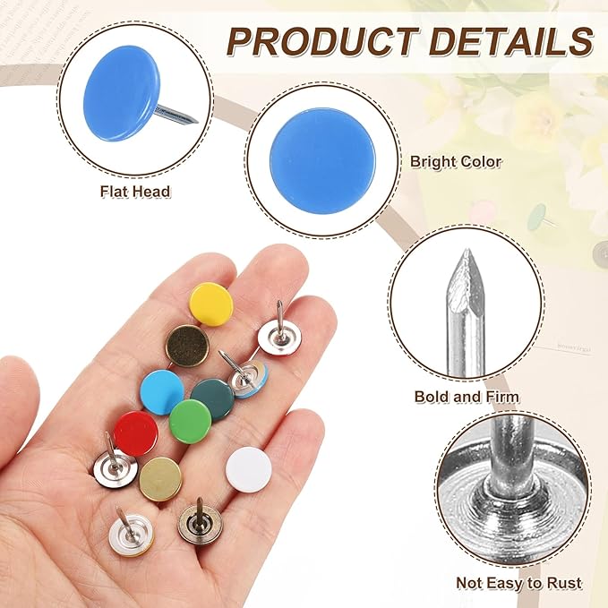 uxcell 150Pcs Upholstery Tacks, 11mmx13mm Flat Head Thumb Tack Decorative Furniture Nails Push Pins for Furniture Sofa Headboards, Blue-DeskLoop Office