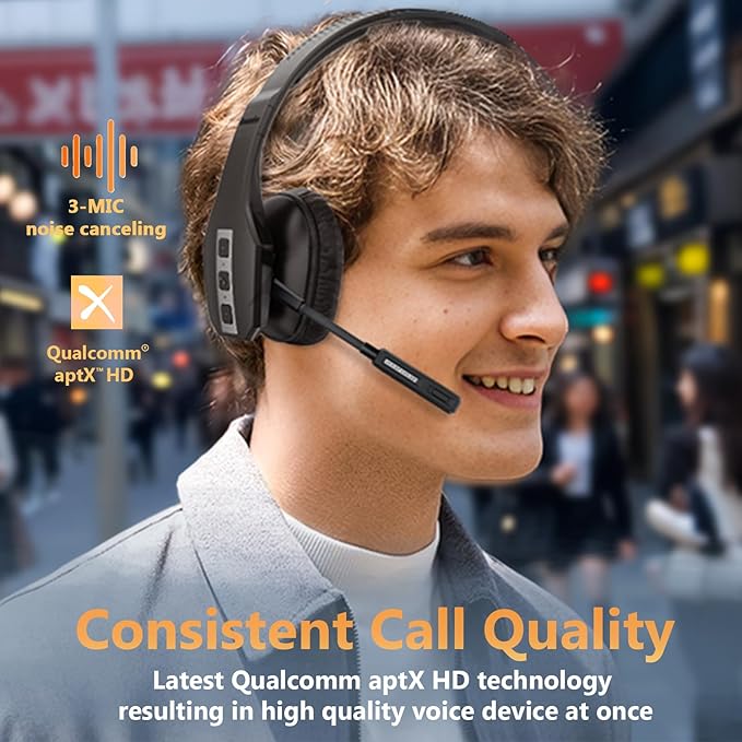 Conambo Trucker Bluetooth Headset (JBT600) with Tri-Mic Noise Cancelling, CVC 8.0, Mute Button, 60Hrs Battery Life – Wireless Headset for Truck Drivers, Cell Phones & Office Use-DeskLoop Office