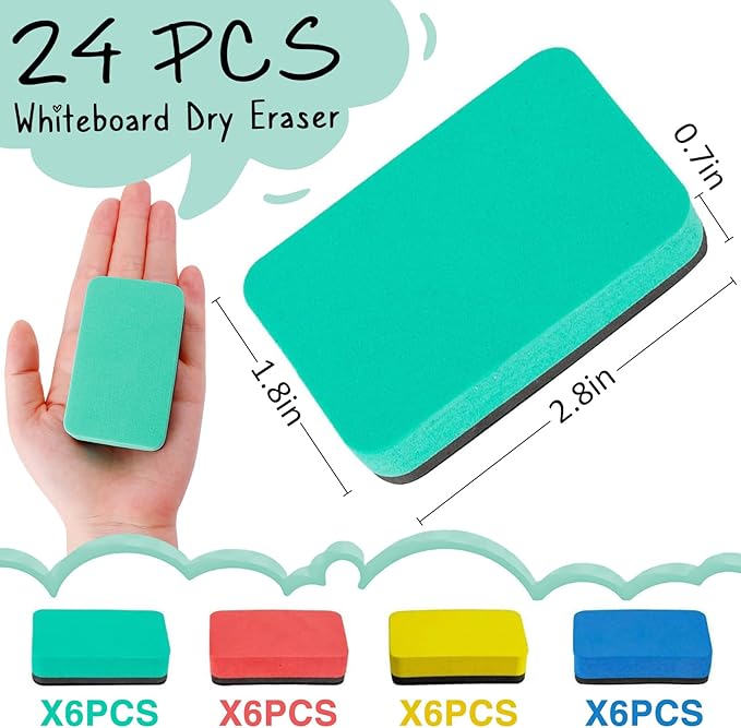 24 pcs Strong Magnetic Whiteboard Eraser - Mini Dry Erase Erasers, Small Chalkboard Cleansers Wiper for Kids Teachers Classroom Must Haves School Supply Home Office, Rectangle-DeskLoop Office