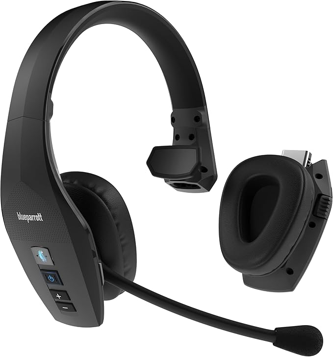 BlueParrott S650-XT Bluetooth Wireless Headphones 96% Noise Canceling Over Head Trucker Headset with Mic, 2-in-1 Convertible Stereo to Mono with ANC, IP54-Rated Protection, 36 hrs. Talk Time, Black-DeskLoop Office