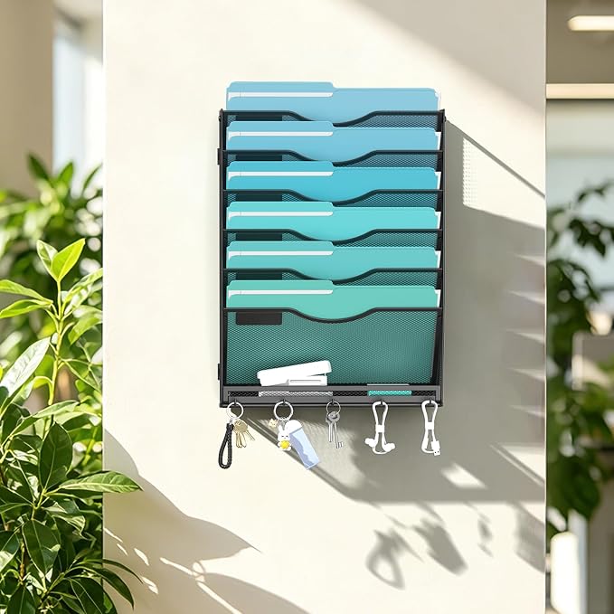 Gawerk 7-Tier Wall File Organizer Hanging Wall File Holder Wall Mount Paper - Image 6