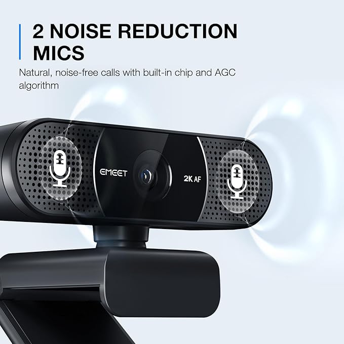 EMEET C960 2K Webcam with Microphone, 2K QHD, 2 Noise-Reduction Mics, TOF Autofocus Streaming Webcam with Privacy Cover, Plug&Play USB Webcam for Calls/Conference, Zoom/Skype/YouTube, Laptop/Desktop-DeskLoop Office