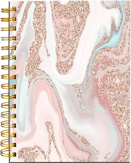 iampanda Spiral Journal Notebook,Strong Twin-Wire Binding with Premium Paper for Girl Women,60 Sheets A5 College Ruled Notebook/Journal,Perfect for School Office Home Gifts,Modern Rose Gold Glitter-DeskLoop Office
