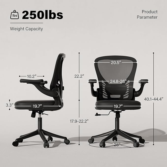 GYI Computer Desk Chair, Ergonomic Office Desk Chairs with Mesh Back, Adjustable Lumbar Support, Height, 3D Flip-up Arms, Wheels, Rocking Function, Black-DeskLoop Office