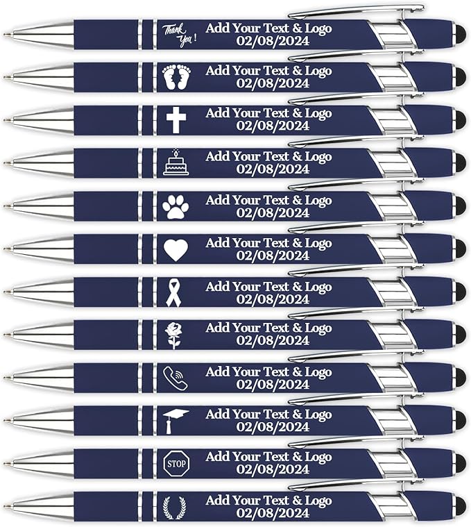 Personalized Pens with Name Logo or Message, Up to 1200 pcs Bulk Custom Metal Ballpoint Pen with Black Ink Customized Gift for Business, Graduation and Promotions (Dark Blue)-DeskLoop Office