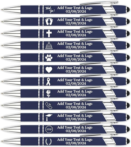 Personalized Pens with Name Logo or Message, Up to 1200 pcs Bulk Custom Metal Ballpoint Pen with Black Ink Customized Gift for Business, Graduation and Promotions (Dark Blue)-DeskLoop Office