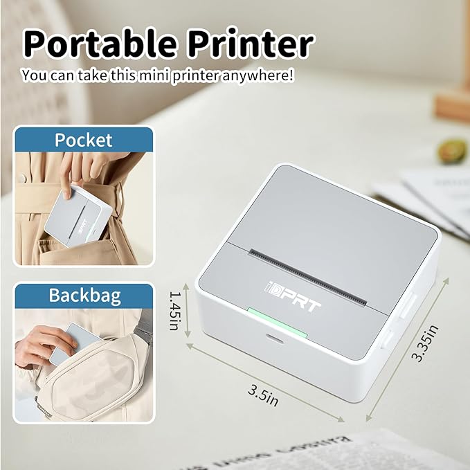 iDPRT Sticker Printer - Mini Portable Printer Bluetooth Thermal Label Printer with 1 Roll Sticker Paper, Inkless Sticker Maker Machine Pocket Instant Print for Study Notes, Pictures, DIY, Label-DeskLoop Office
