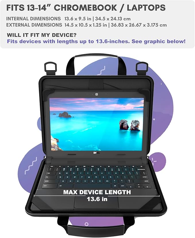 13-14 Inch Protective Always-on Chromebook Hard Case with Accessory Pouch and Adjustable Shoulder Strap, 40 Pack