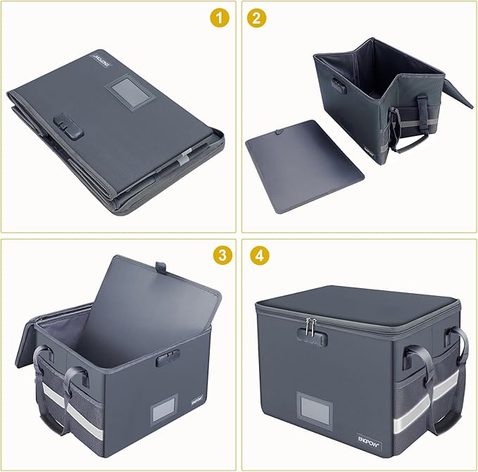 ENGPOW File Box with Lock, Fireproof Document Box with Pockets, Collapsible File Organizer Filing Storage Cabinet with Handle, Portable Home Office Safe for Hanging Letter/Legal Folders,Gray,2 Pack-DeskLoop Office