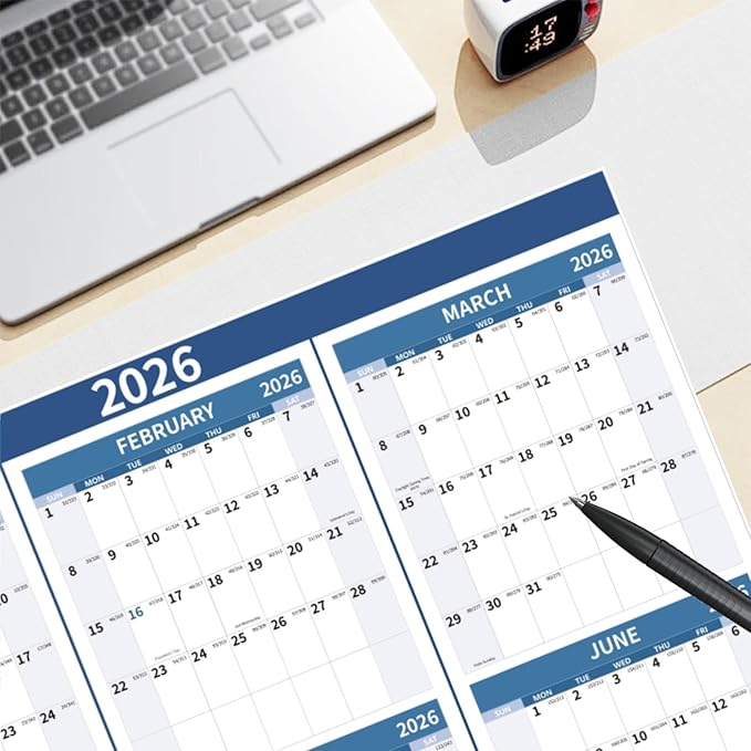 2026 Wall Calendar 34.8" x 22.8" Large Vertical Yearly Wall Hanging Calenda with Julian Date Thick Paper Calendar 12 Month Annual Wall Planner for Wall Office Fridge(Blue)-DeskLoop Office