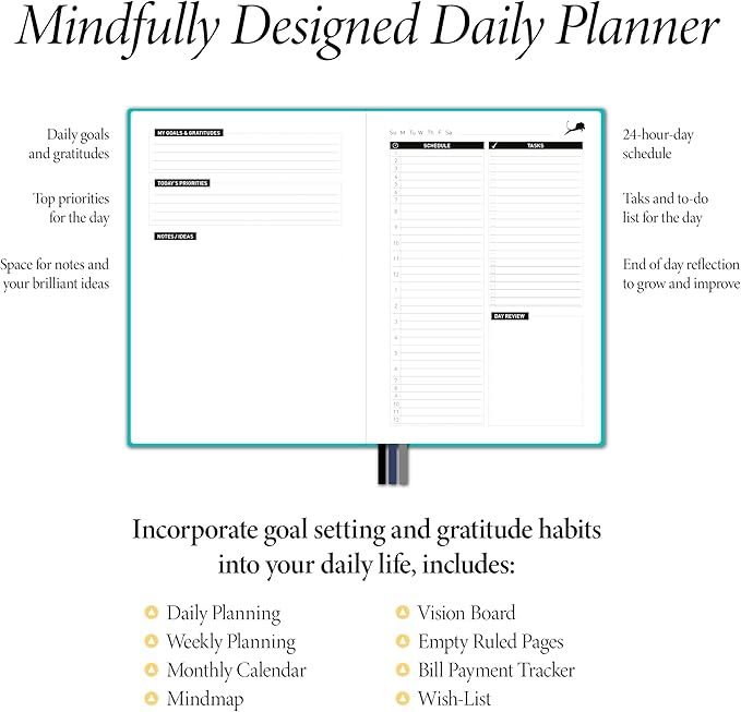 Daily Planner, Calendar and Gratitude Journal to Improve Time-Management, Productivity & Happiness | Vegan Leather Hardcover Organizer with Blank Dates, Undated 6 Months 24 Hour Agenda-DeskLoop Office