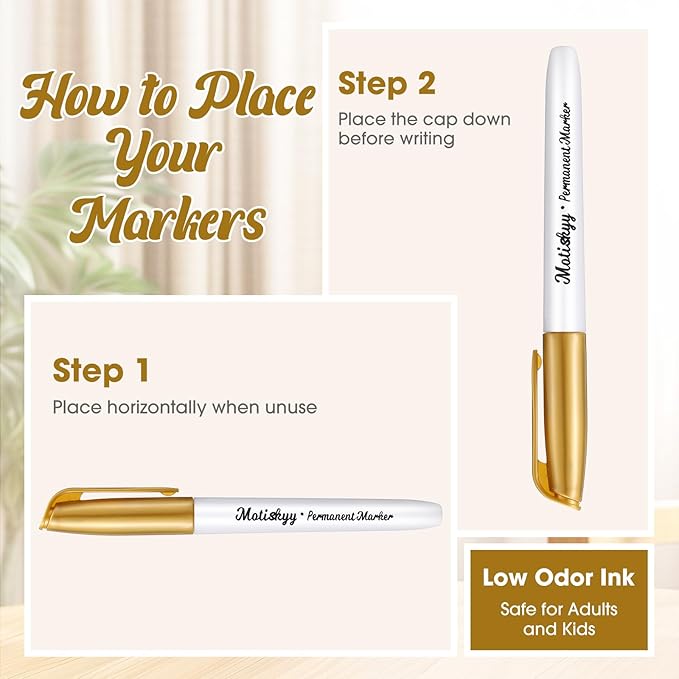 24 Pcs Metallic Permanent Markers Bulk Gold Fine Point Metallic Paint Markers for DIY Crafts, Gift Card Making, Artist Illustration (Gold)-DeskLoop Office