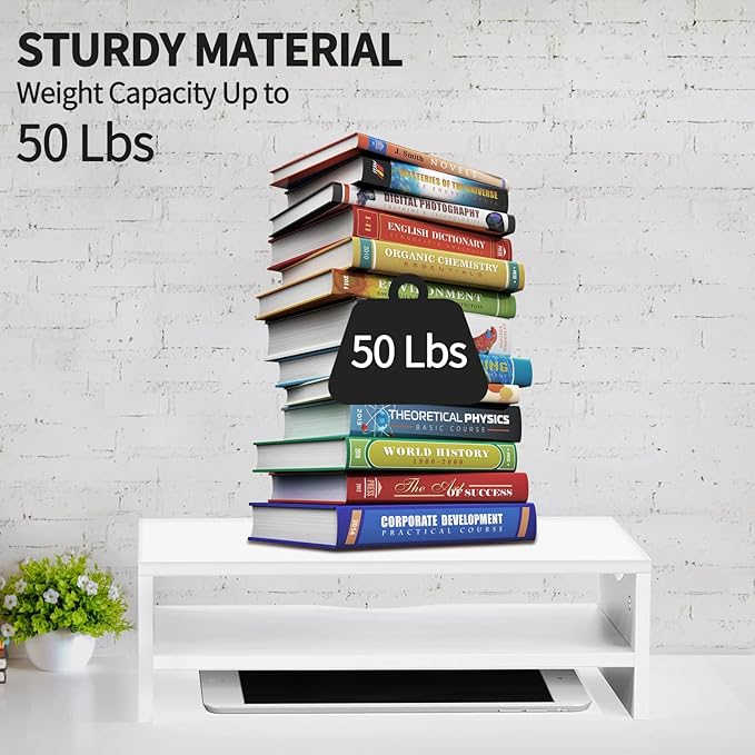 Zimilar Monitor Stand Riser, 2 Tiers Laptop Computer Monitor Riser for PC Screen, iMac, Desktop Wooden Screen Monitor Stand Riser with Storage Organizer for Home Office-DeskLoop Office