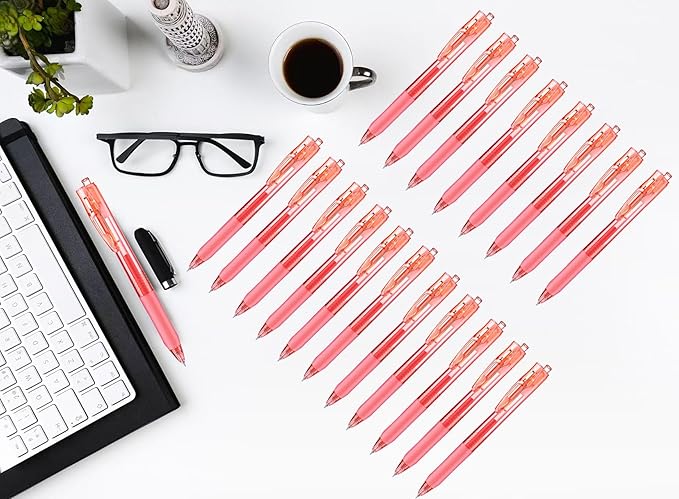 Aozora Red Gel Pens Fine Point Smooth Writing Pen 40 Pack Retractable Red Gel Ink Pen with Soft Grip 0.5mm Quick Dry Office School Supplies(20 Pens with 20 Refills)-DeskLoop Office