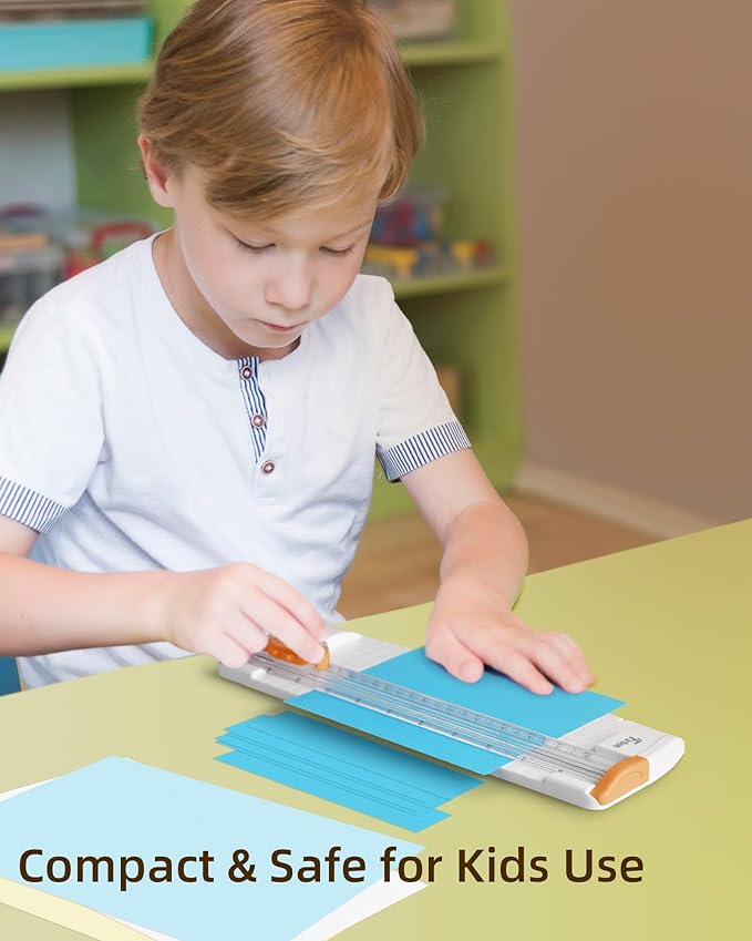 Firbon 3-in-1 Paper Cutter, 9" Compact A5 Paper Trimmer with Straight Cut, Scoring & Perforating Blades for Cardstock, Scrapbooking, Crafting, Labels & Home Office (Orange)-DeskLoop Office