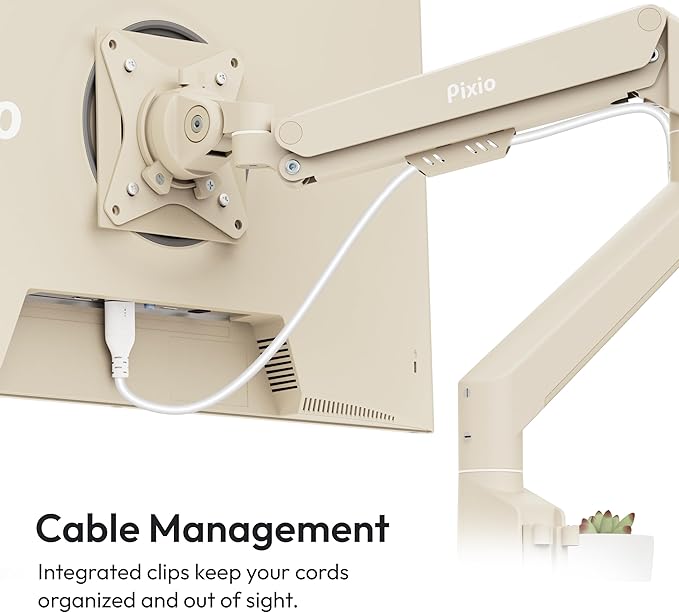 Pixio PS1S Wave Beige Single Monitor Arm Stand Desk Mount - Fits up to 32 inches Monitors and up to 19.8lbs. VESA Compatibility and Integrated Cable Management-DeskLoop Office