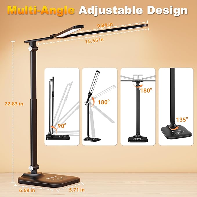 LED Desk Lamp for Office Home, Height Adjustable Architect Desk Light with USB Adapter, Stepless Dimming Table Lamp Light for Reading, Study, Workbench-DeskLoop Office