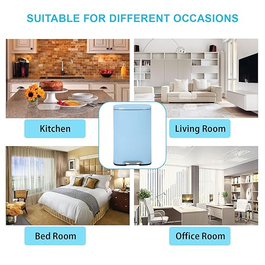 PayLessHere Stainless Steel Trash Can with Lid - Removable Inner Bucket, Foot Pedal Soft Close for Office, Home, Kitchen Garbage Bin (Blue, 13 G)-DeskLoop Office