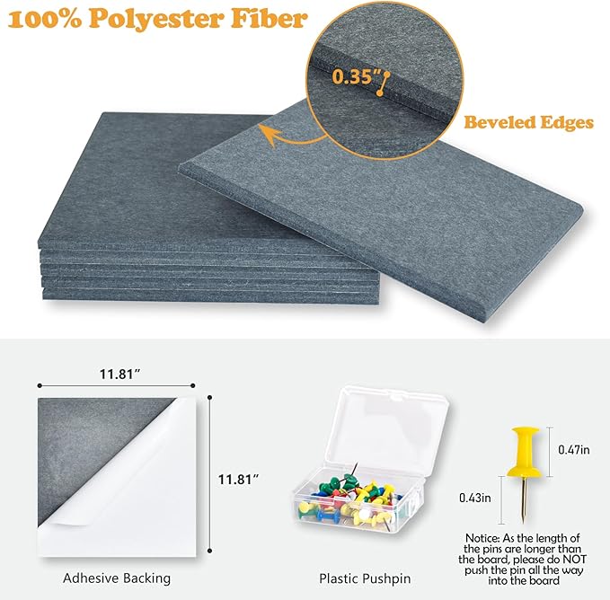 Large Cork Board for Wall with Pins, 36" x 24" Bulletin Board Self-Adhesive Pin Board | Customized 6 Packs Felt Tiles for Office Home Wall Decor, Light Gray-DeskLoop Office