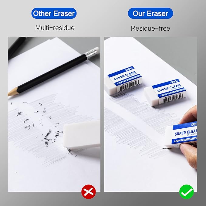 Deli Pencil Erasers, Pencil Eraser, 10 Pack, White Erasers, Erasers for Drawing, Kids, Artist, White, Large-DeskLoop Office