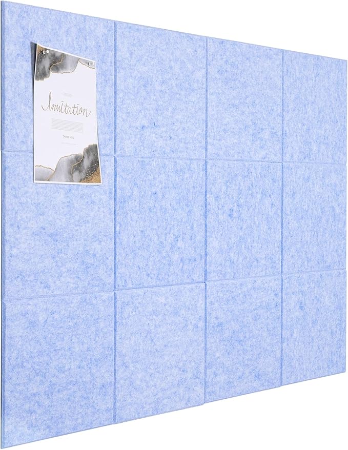 Large Cork Board Alternative, 12 Pack Felt Board with Safe Removable Adhesive Tabs Felt Wall Tiles, Large Cork Boards for Walls, Cork Board for Home Office, Pin Boards for Walls, Light Blue-DeskLoop Office
