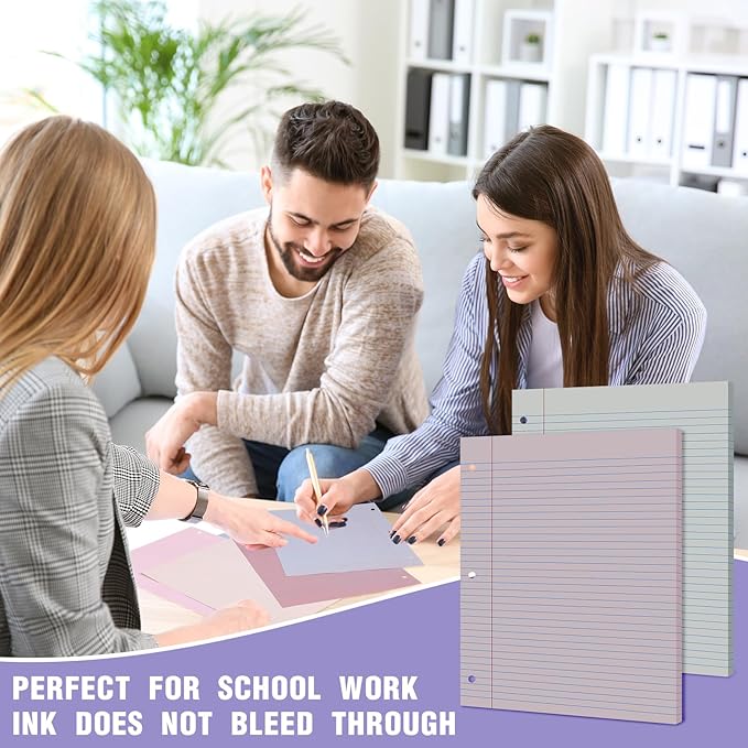 PerKoop 400 Sheets Colored Loose Leaf Paper 8.5" x 11" college ruled Lined 3 Hole Punched notebook Filler Paper for 3 Ring Binders Office School Supplies (Sweet Color)-DeskLoop Office