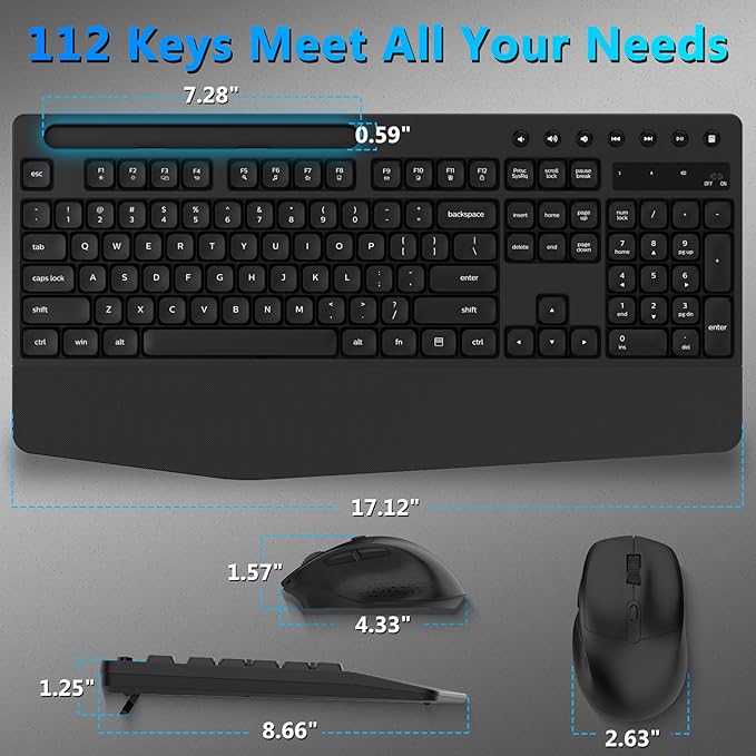 Wireless Keyboard and Mouse Combo, Full-Sized Ergonomic Keyboard with Wrist Rest, Phone Holder, Sleep Mode, Silent 2.4GHz Cordless Keyboard Mouse Combo for Computer, Laptop, PC, Mac, Windows-DeskLoop Office