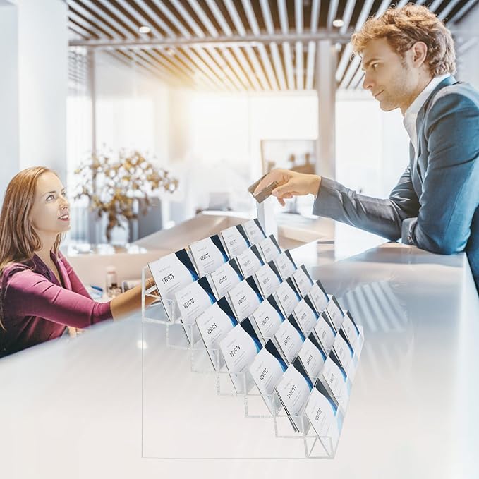 Acrylic Business Card Holder for Desk Multiple Business Card Holders 28 Slot 7 Tier Large Business Card Organizer Business Card Display Rack Clear Plastic Business Card Stand for Home Office-DeskLoop Office