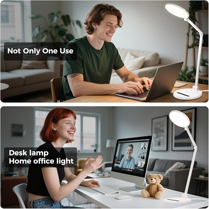 LED Desk Lamp for Home Office, Eye-Caring Desk Light for Video Call, Dimmable 3 Color Temperature 10 Brightness Computer Light, Led Desk Light, Memory & Timer Func, Adjustable Flexible Swing Arm-DeskLoop Office