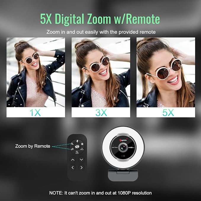 Angetube Streaming Webcam with Microphone: 1080P 60FPS USB Web Cam with Ring Light and Remote Control - HD Web Camera with 5X Digital Zoom Built in Privacy Cover,for PC|Computer|Laptop|Mac|Desktop-DeskLoop Office