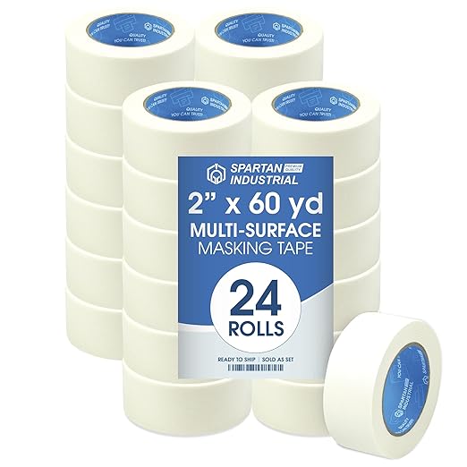 SPARTAN INDUSTRIAL - 2" X 60 yd Wide Masking Tape for Painting, Labeling, and Drafting - 24 Home and Office Tape Rolls, 5.5 Mil-DeskLoop Office