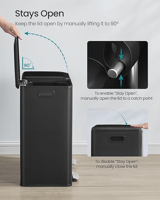 SONGMICS Trash Can, 2 x 8 Gallon (2 x 30 L) Double Garbage Can with Soft-Close Lids, Removable Inner Buckets, Pedals, Stainless Steel, for Waste and Recycling, Ink Black ULTB743B01-DeskLoop Office