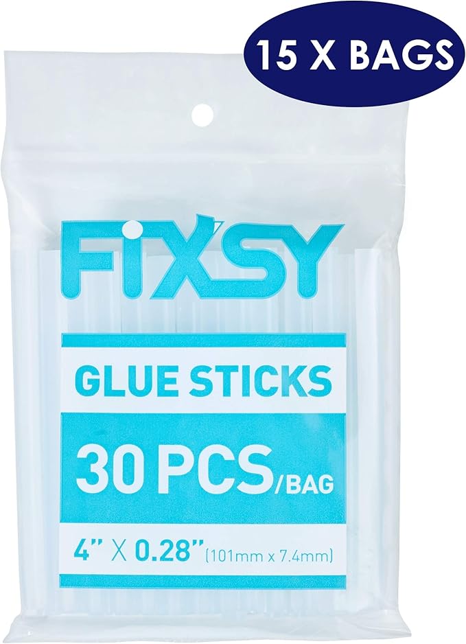 FIXSY Hot Glue Gun Sticks Low Temp Low Melt Cool Glue, Mini Size 4" Long x .28" Diameter 5/16 7mm, 30 Counts/Pack, 15 Packs, 450 Counts/Box, Scrapbooking-DeskLoop Office