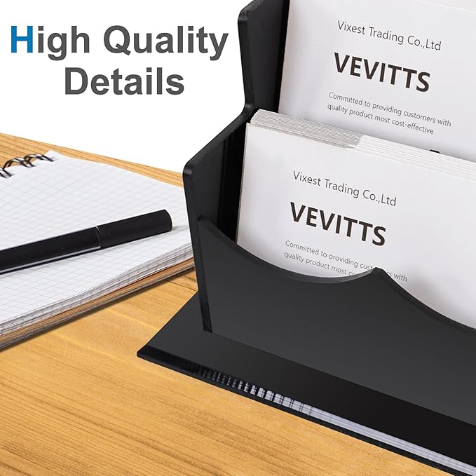 Business Card Holder, Acrylic Business Card Display, Clear Desktop Business Card Stand for Exhibition, Home & Office Black 4 Tiers 12 Slots-DeskLoop Office